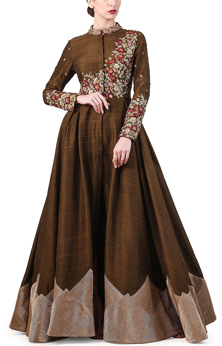 Front - Opening Embroidered Gown - samantchauhan