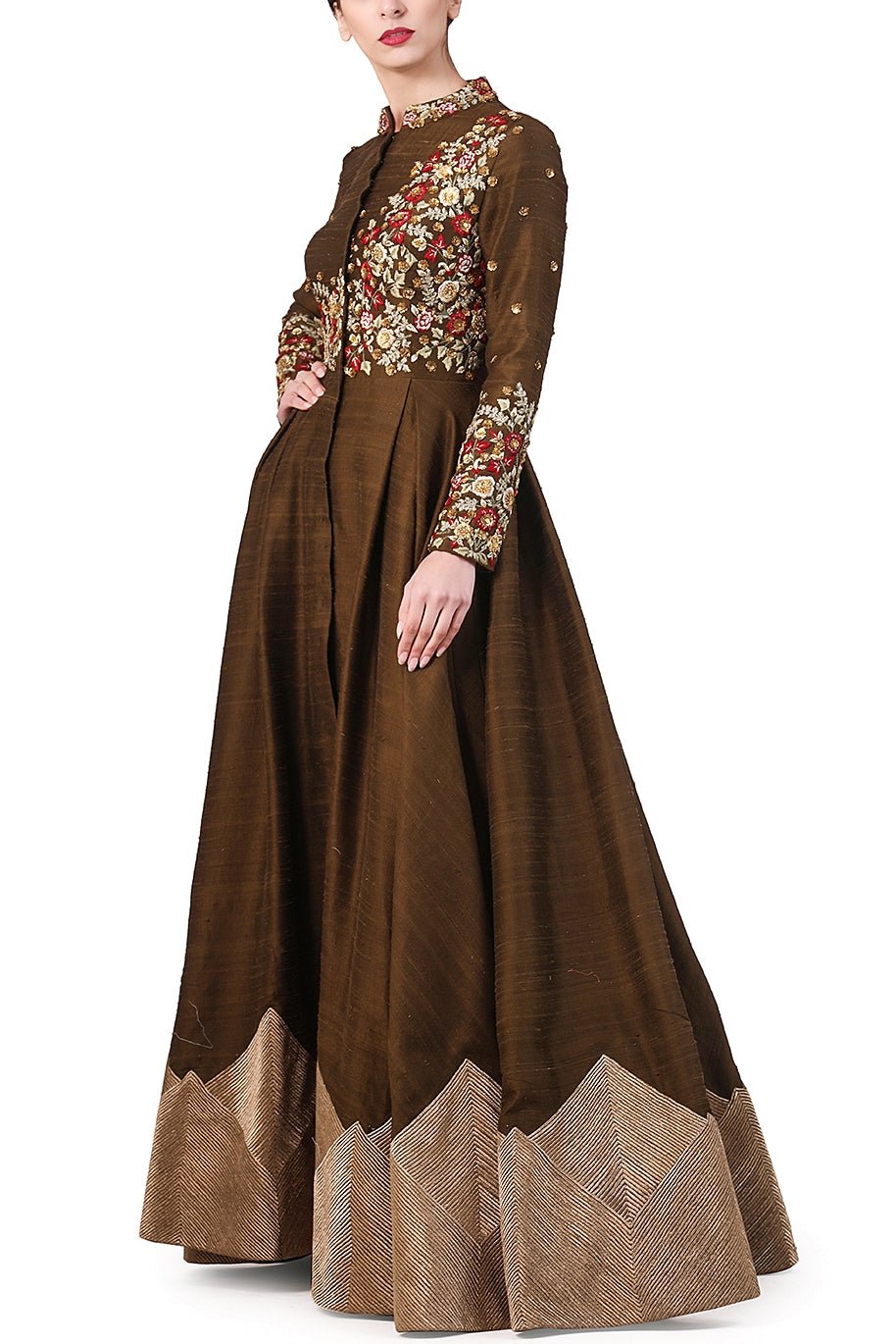 Front - Opening Embroidered Gown - samantchauhan