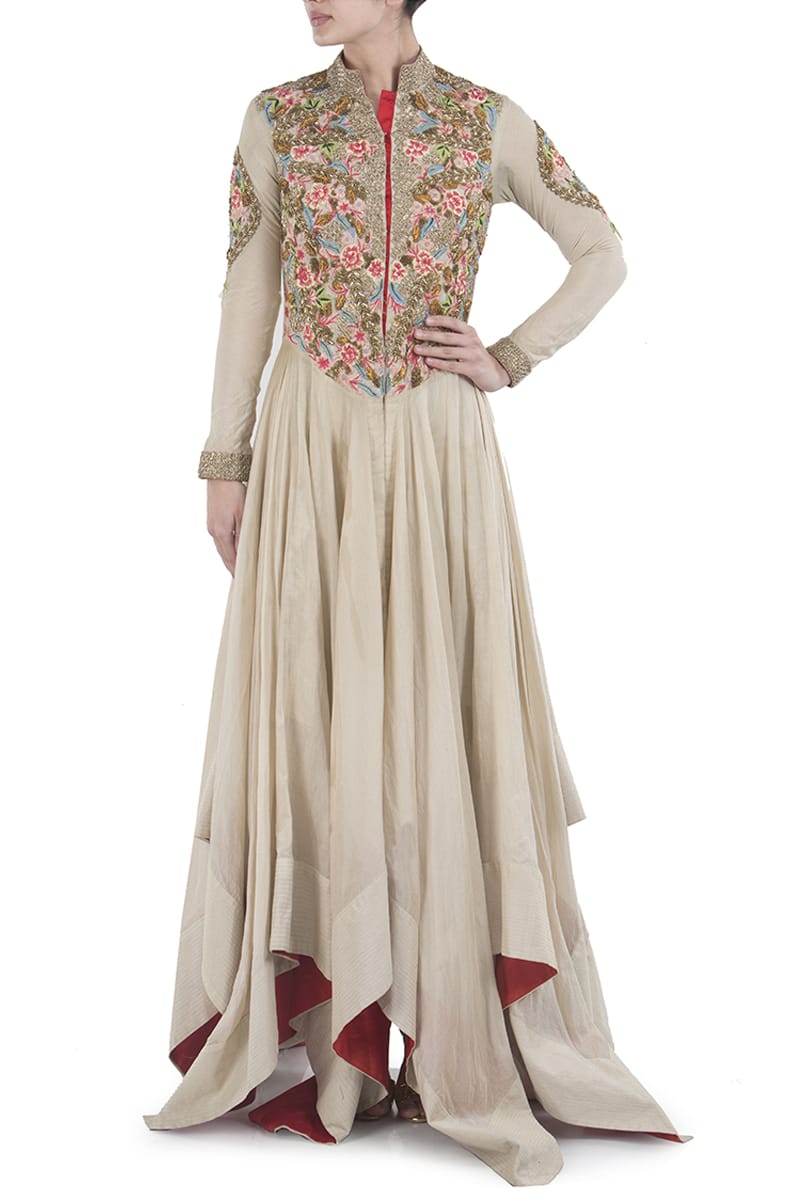 Front - Opening Embroidered Gown - samantchauhan