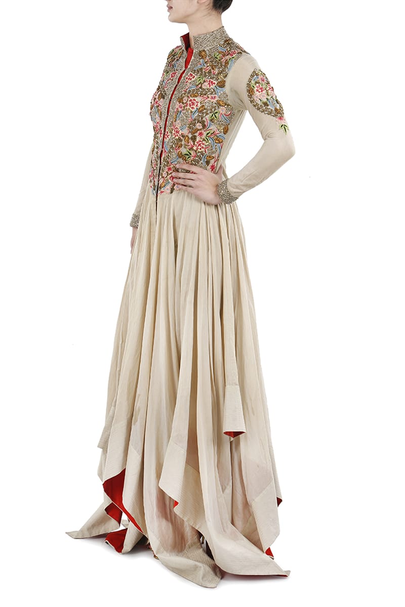 Front - Opening Embroidered Gown - samantchauhan