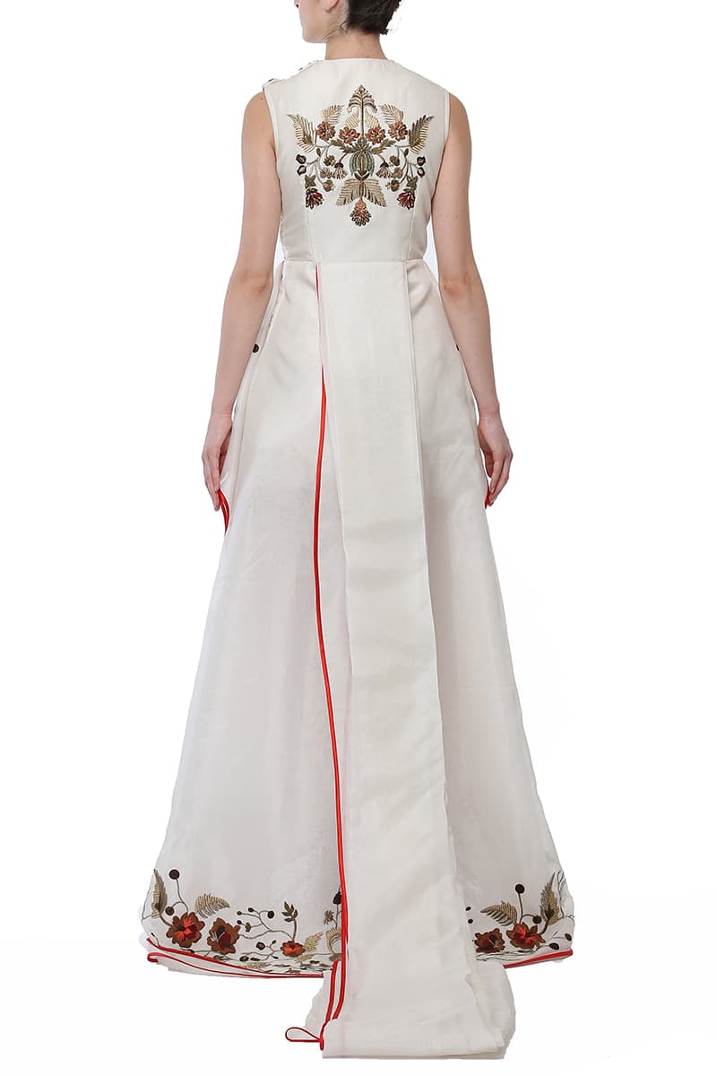 Front - Opening Peplum style Embroidered Gown - samantchauhan