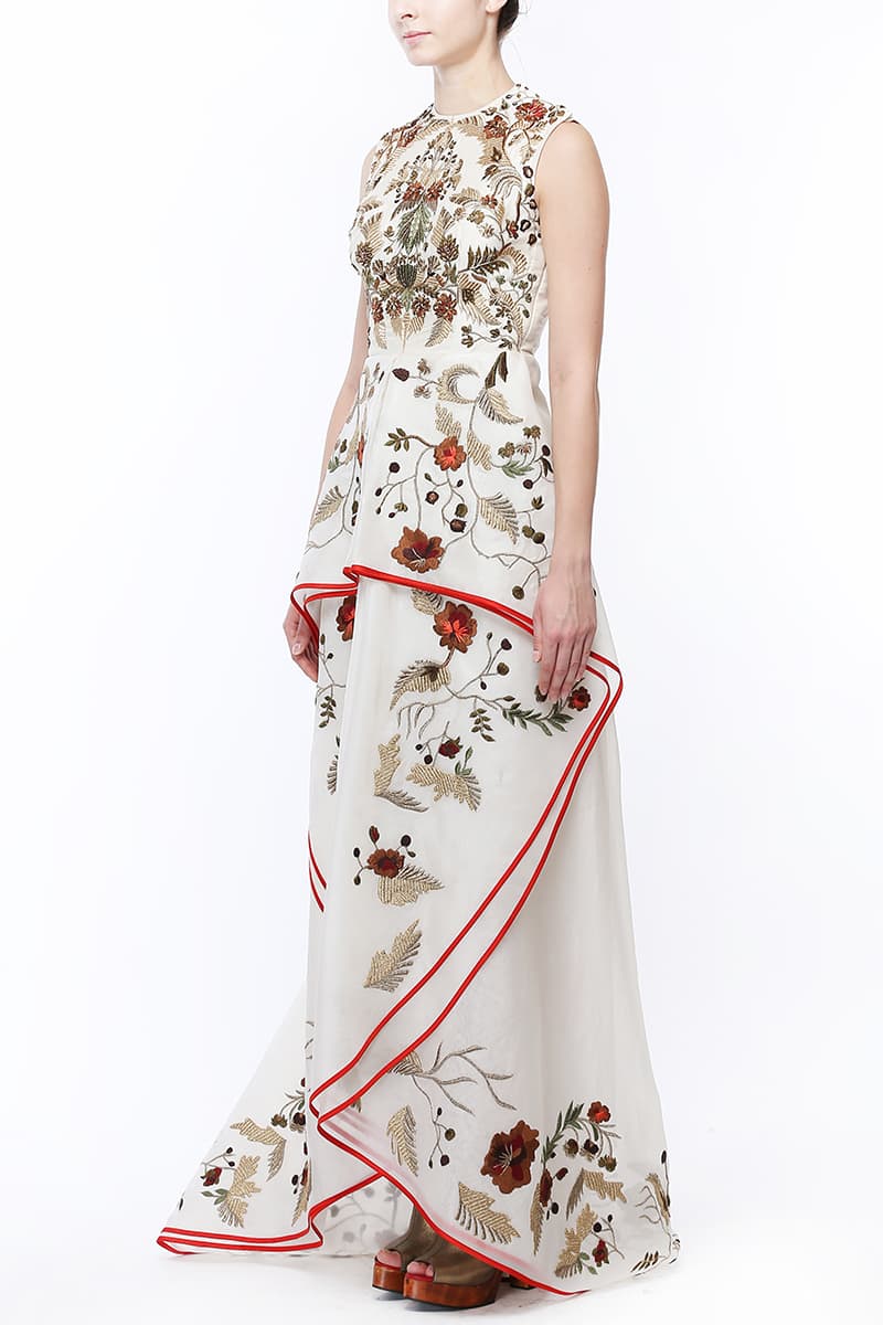 Front - Opening Peplum style Embroidered Gown - samantchauhan