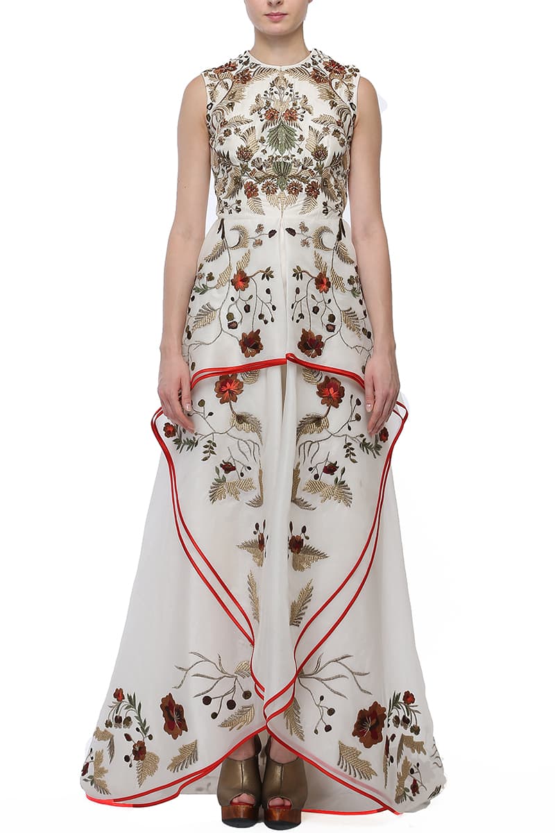 Front - Opening Peplum style Embroidered Gown - samantchauhan