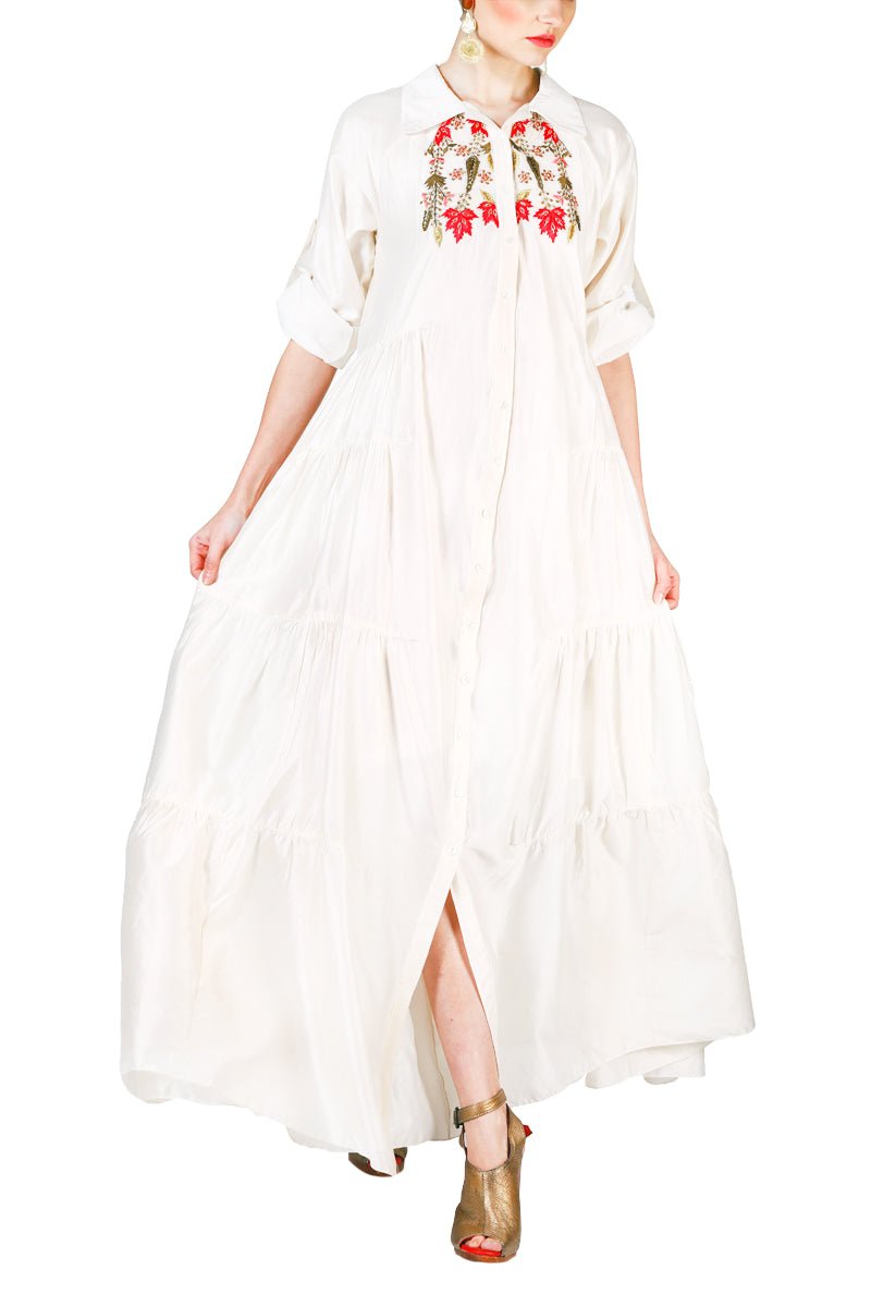 Front - Opening Tiered Shirt Dress - samantchauhan