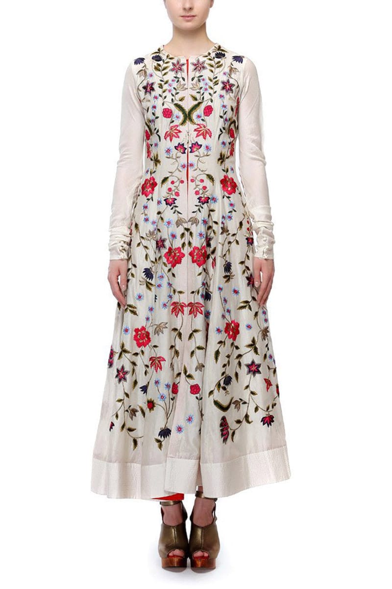 Front - opening Top - Stitch Embroidered Kurta - samantchauhan