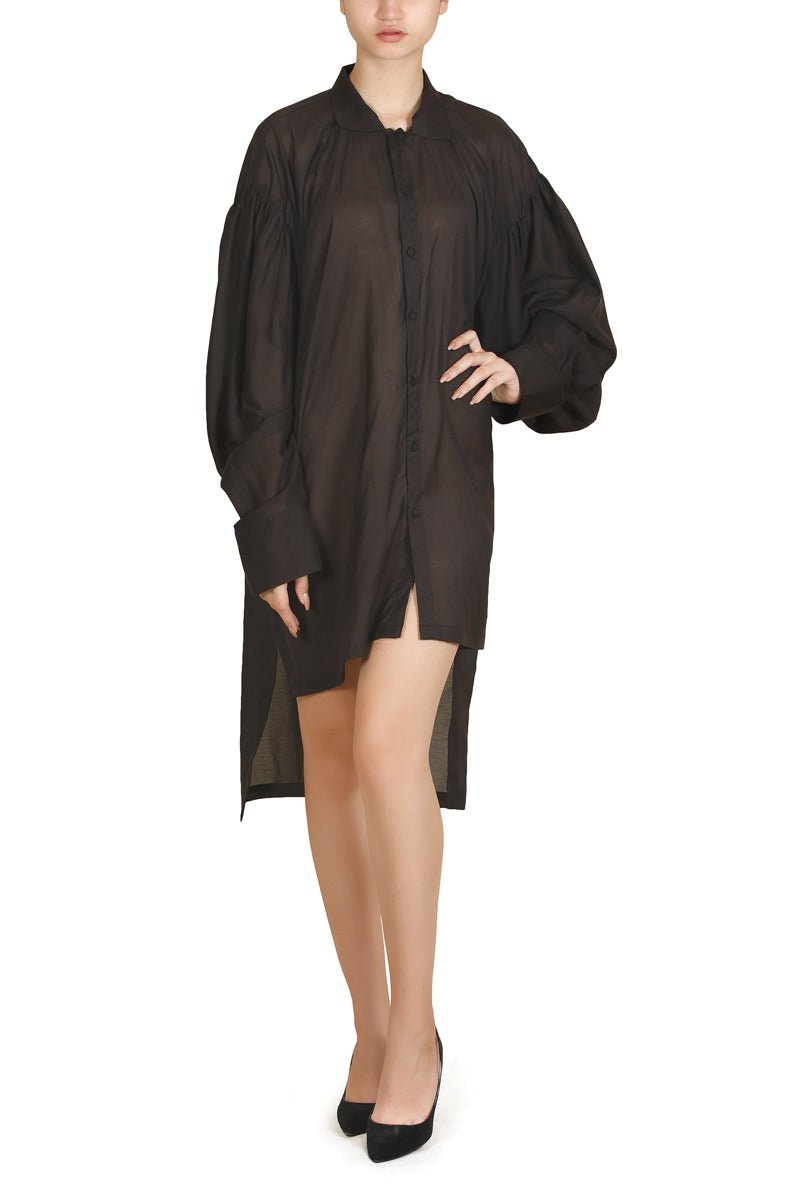 Gathered - Sleeve Asymmetric Dress - samantchauhan