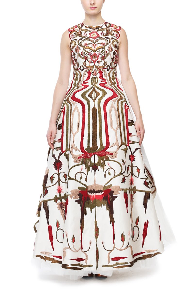 Geometric &amp; Floral Embroidered Gown - samantchauhan
