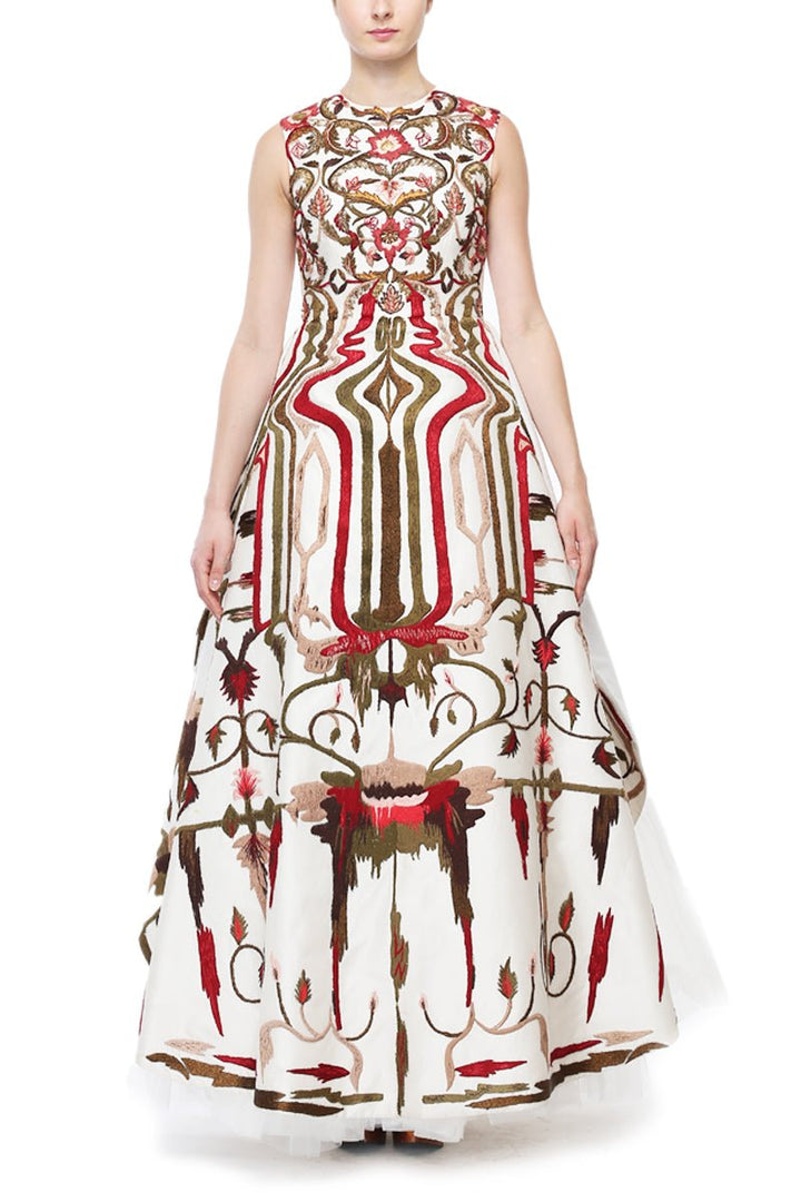Geometric &amp; Floral Embroidered Gown - samantchauhan