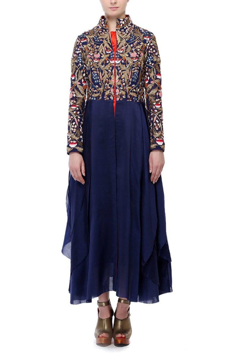 High - Collared Asymmetric Embroidered Dress - samantchauhan