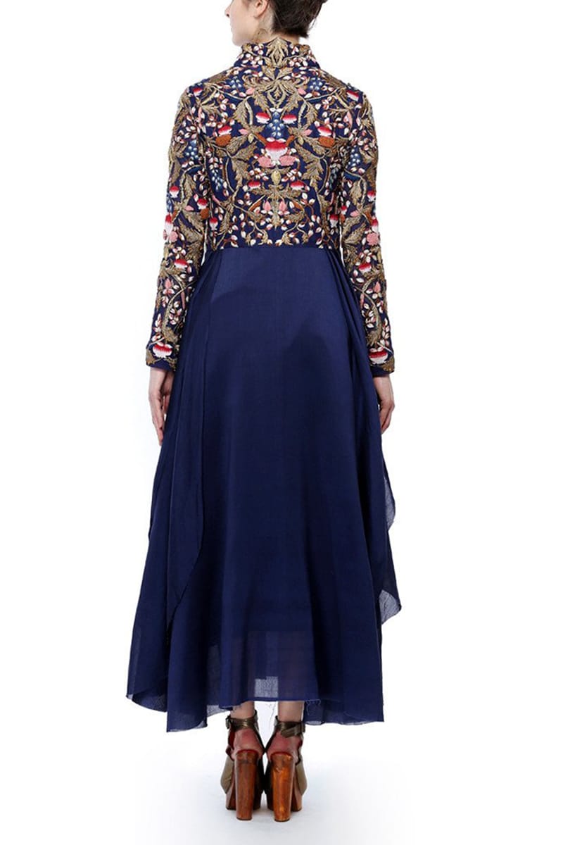 High - Collared Asymmetric Embroidered Dress - samantchauhan