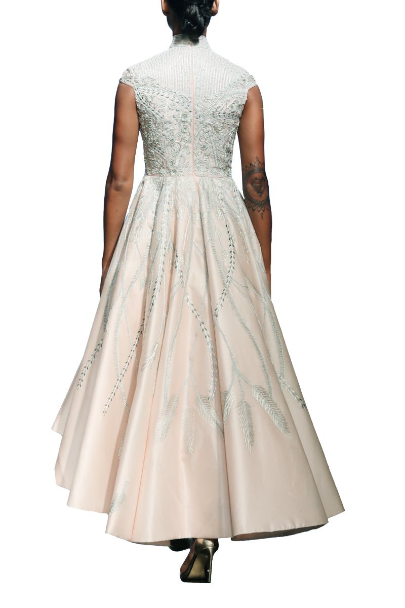 High - low Cotton Silk Gown in box pleats and high neck - samantchauhan