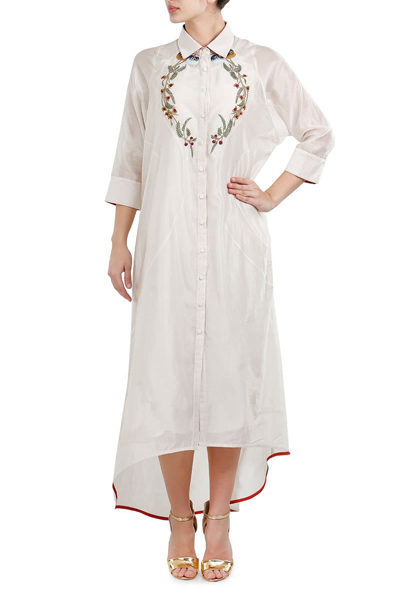 samant chauhan embroidered shirt dress High-Low XL / Ivory Memphis | Dress for Peacock Green Ivory high Size:Age 10