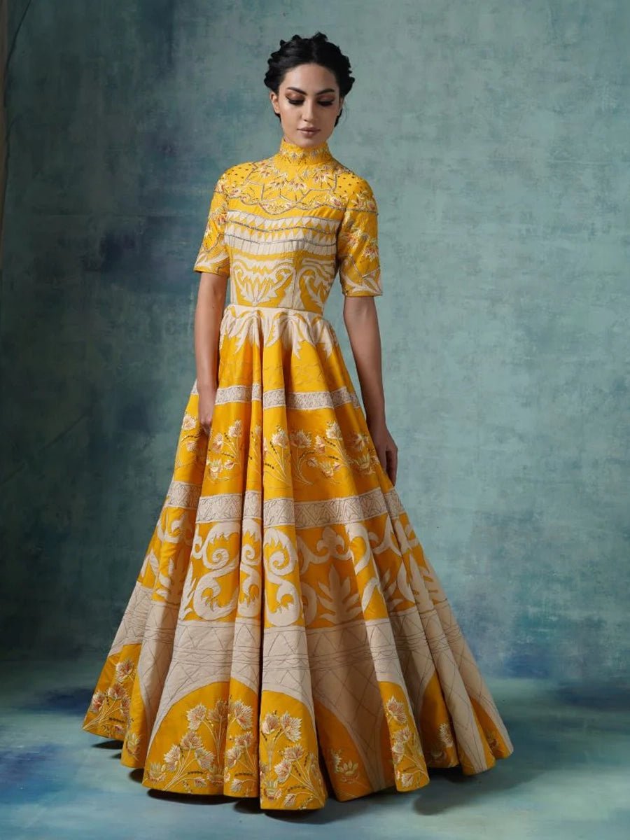 High neck, floor length cotton silk flair gown - samantchauhan Apparel & Accessories