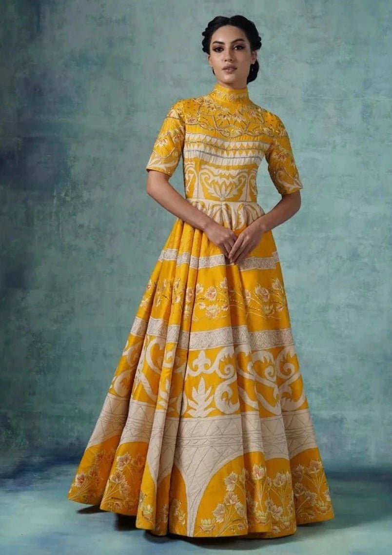 High neck, floor length cotton silk flair gown - samantchauhan Apparel & Accessories