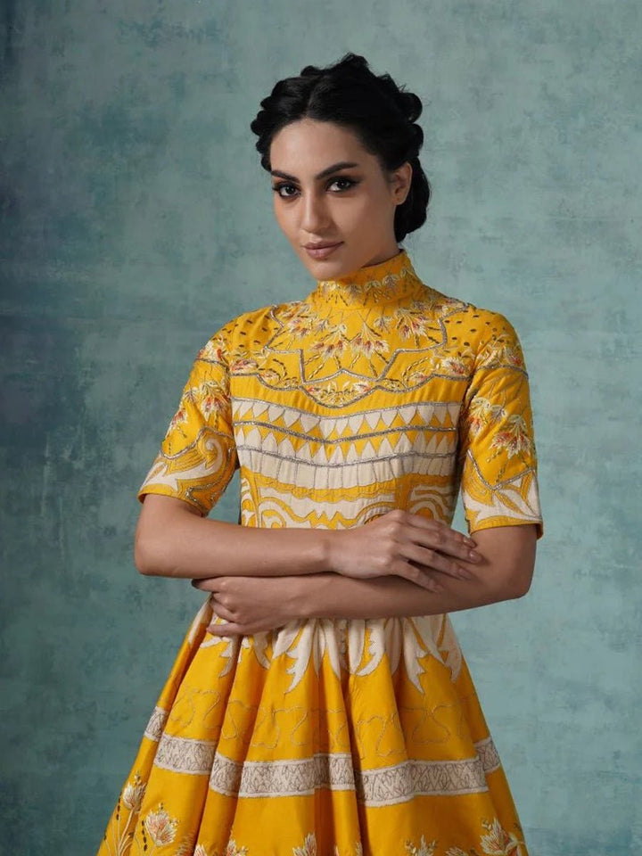 High neck, floor length cotton silk flair gown - samantchauhan Apparel &amp; Accessories