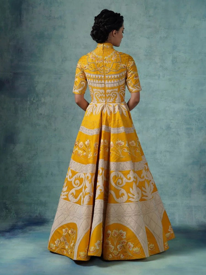 High neck, floor length cotton silk flair gown - samantchauhan Apparel &amp; Accessories