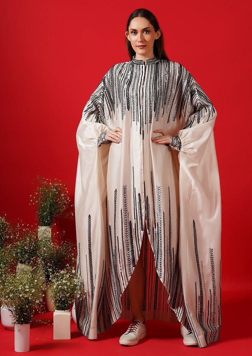 Ivory cotton silk high low kaftan - samantchauhan Apparel & Accessories