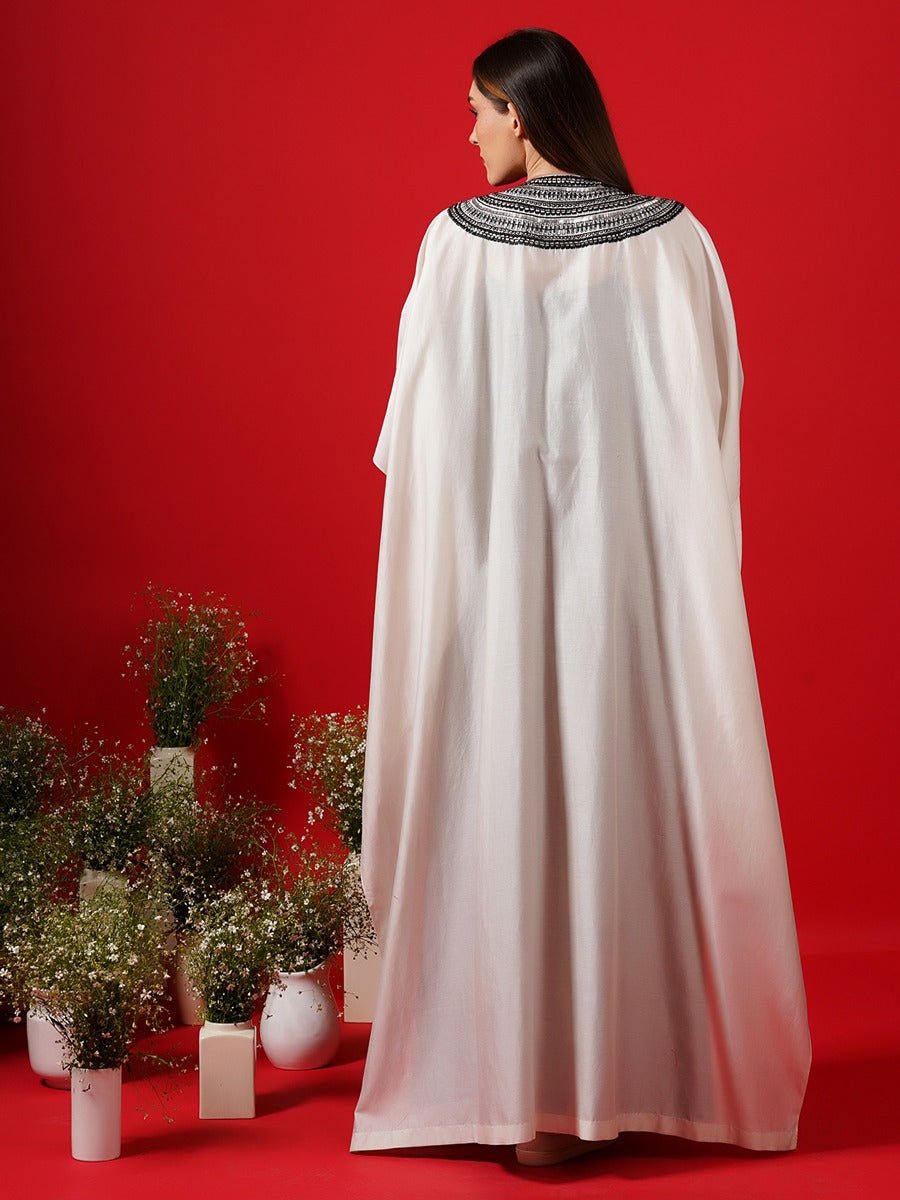Ivory cotton silk high low kaftan with an openable front - samantchauhan Apparel & Accessories
