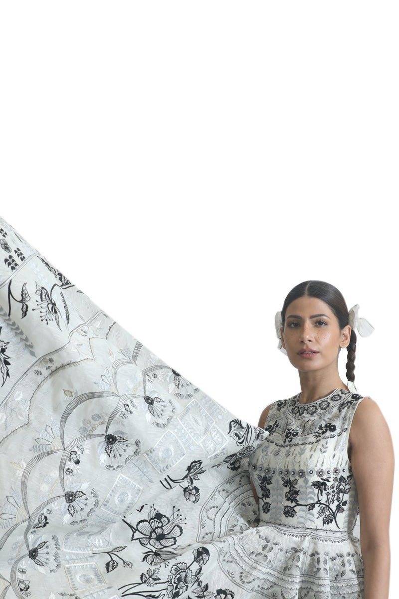 Ivory floor - length cotton silk ball gown - samantchauhan