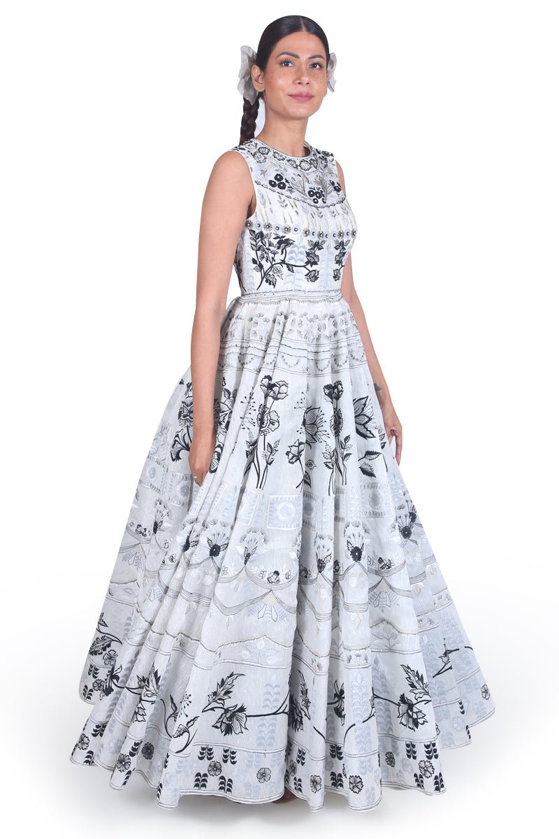 Ivory floor - length cotton silk ball gown - samantchauhan