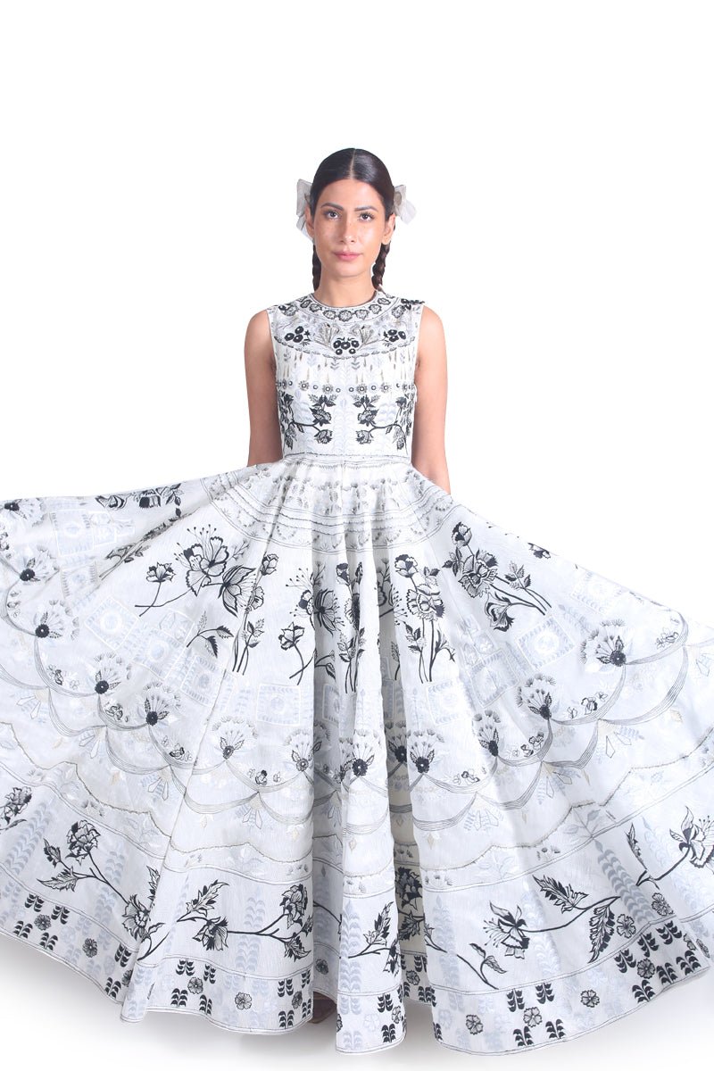 Ivory floor - length cotton silk ball gown - samantchauhan