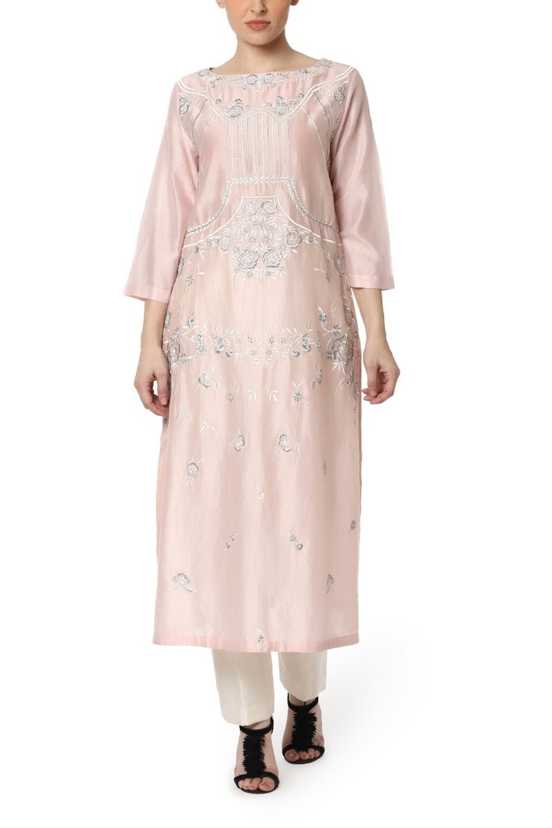 Kurta with Flower Embroidery - samantchauhan