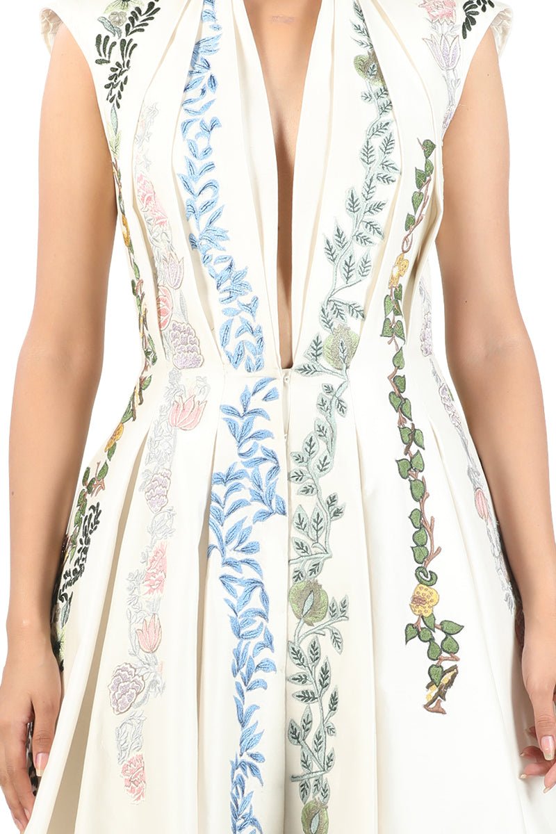 Lapel Collar Embroidered Gown - samantchauhan Apparel & Accessories