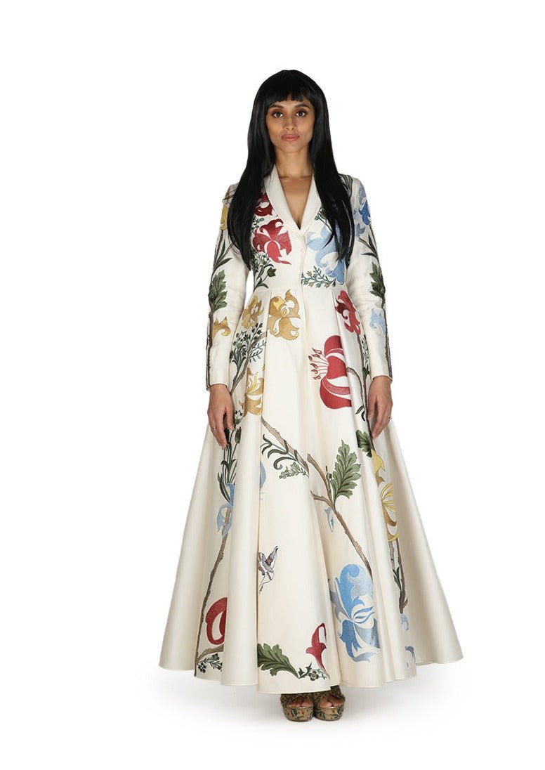 Lapel neck cotton silk embroidered gown - samantchauhan Dresses