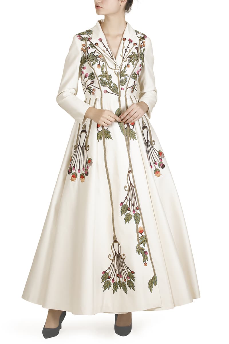 Mandarin - collared Embroidered Jacket Gown - samantchauhan