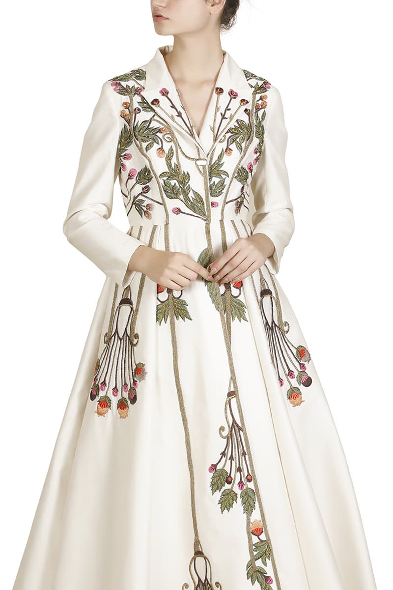 Mandarin - collared Embroidered Jacket Gown - samantchauhan