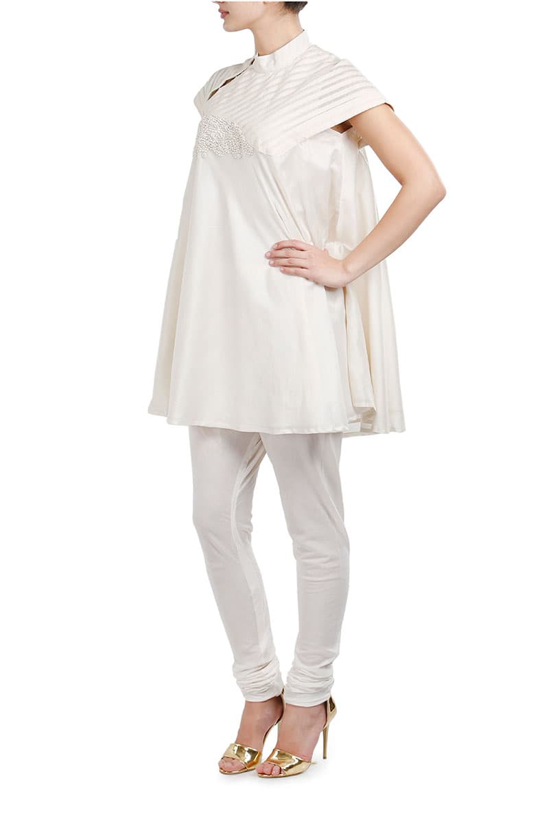 Mandarin - collared Embroidered Short Kurta - samantchauhan