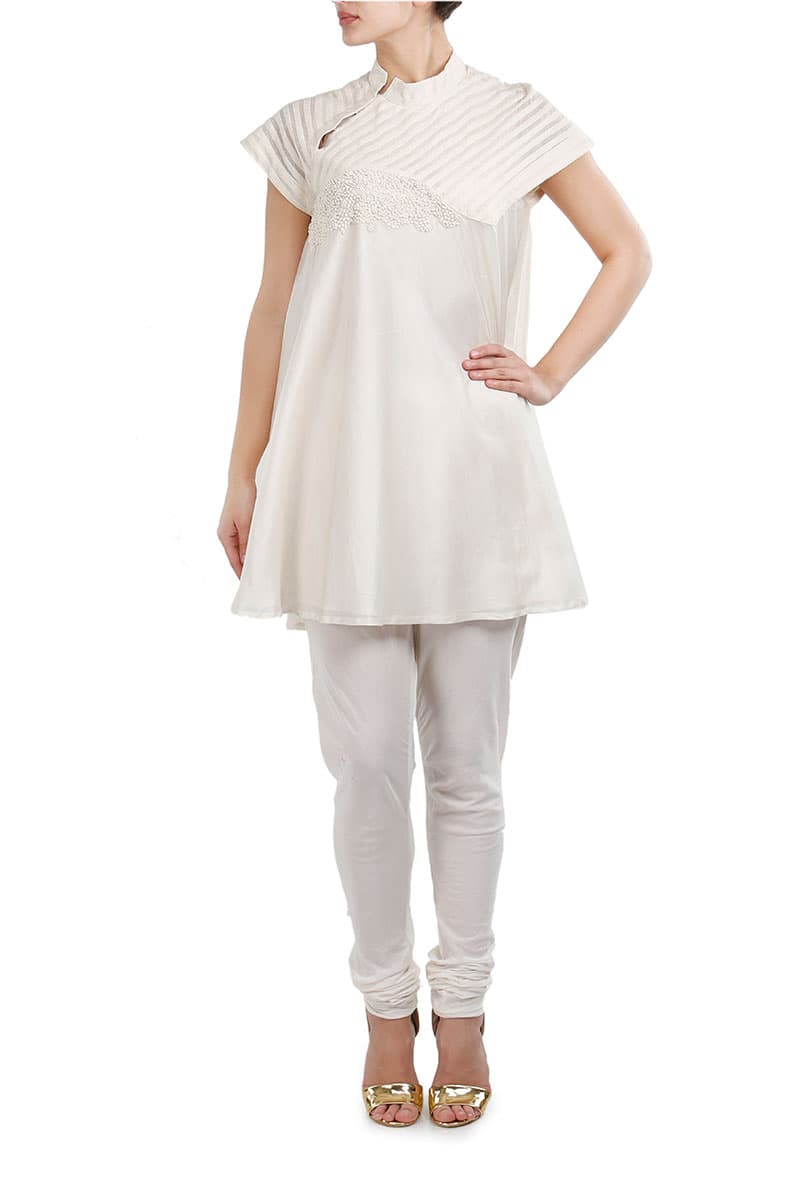 Mandarin - collared Embroidered Short Kurta - samantchauhan