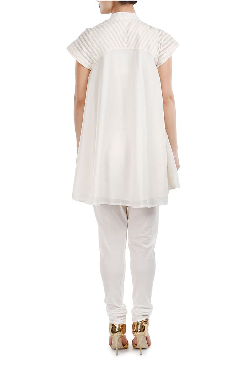 Mandarin - collared Embroidered Short Kurta - samantchauhan