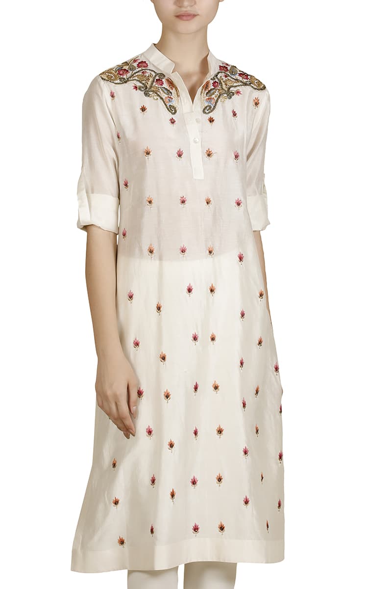 Mandarin - collared Straight Kurta - samantchauhan
