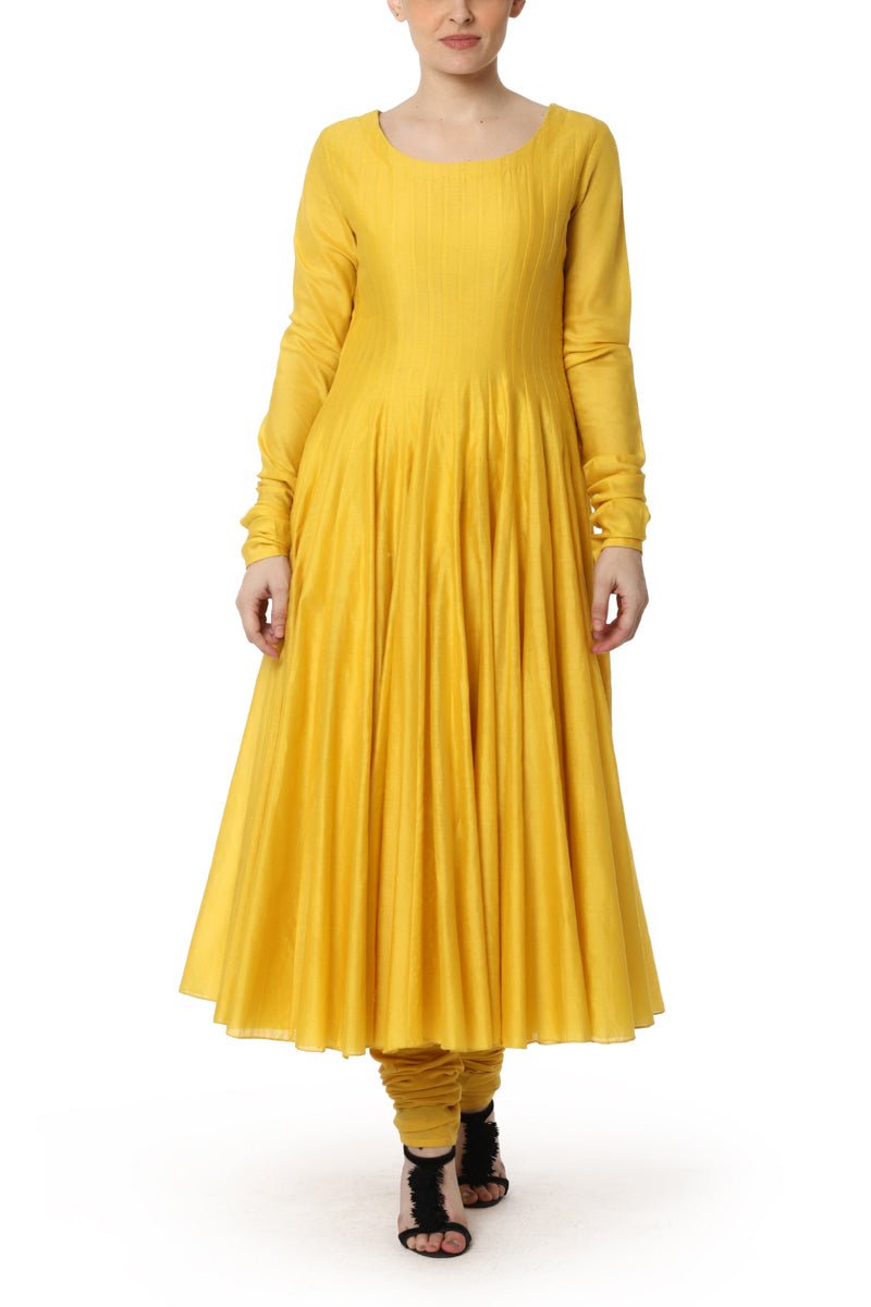 Mustard Anarkali with Embroidered Dupatta - samantchauhan