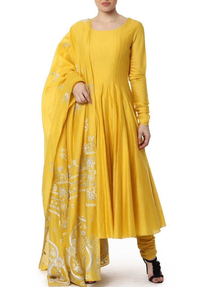 Mustard Anarkali with Embroidered Dupatta - samantchauhan