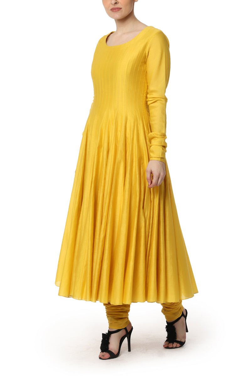 Mustard Anarkali with Embroidered Dupatta - samantchauhan
