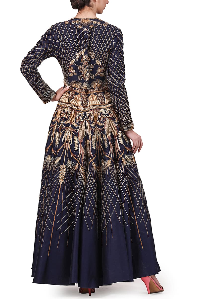 Navy Embroidered Gown - samantchauhan
