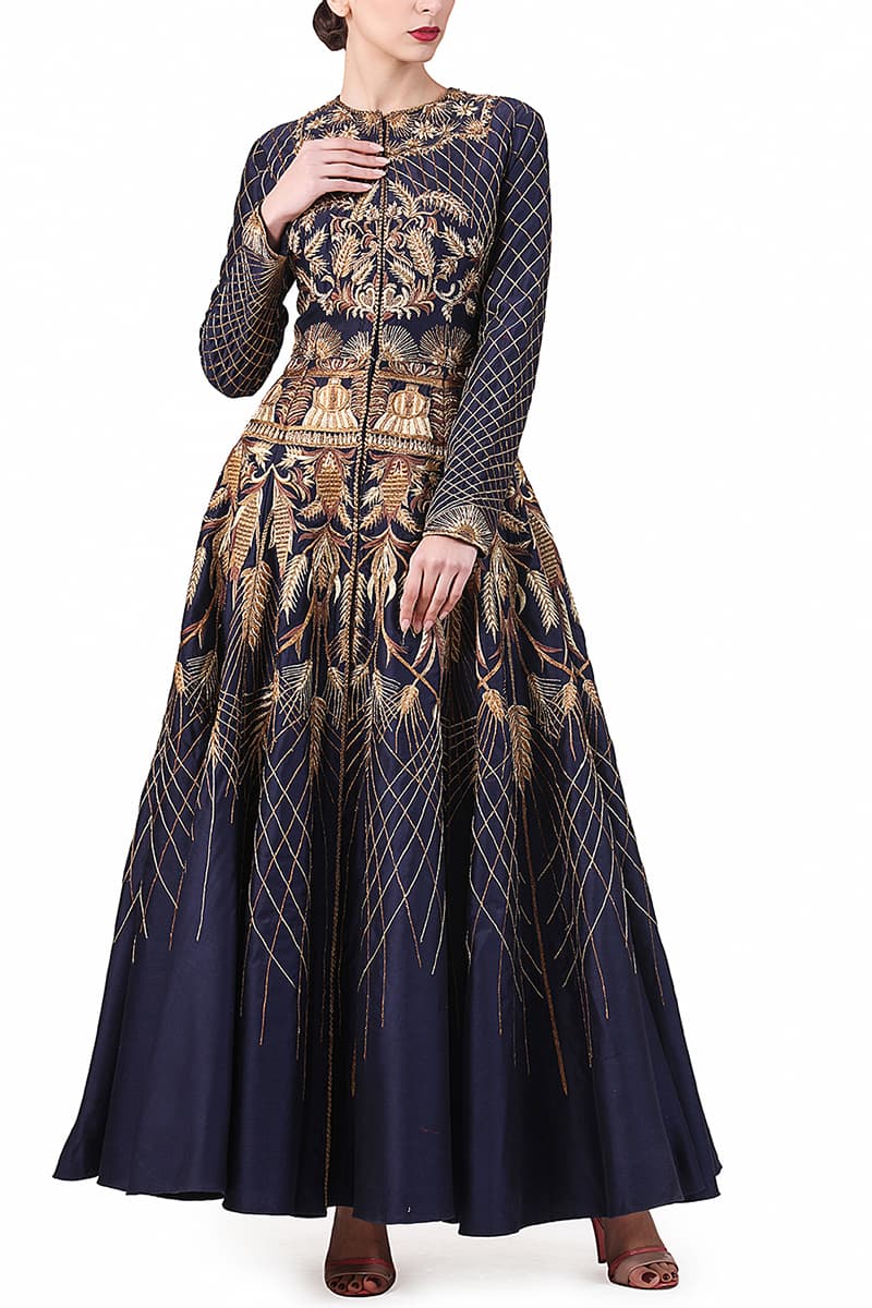 Navy Embroidered Gown - samantchauhan
