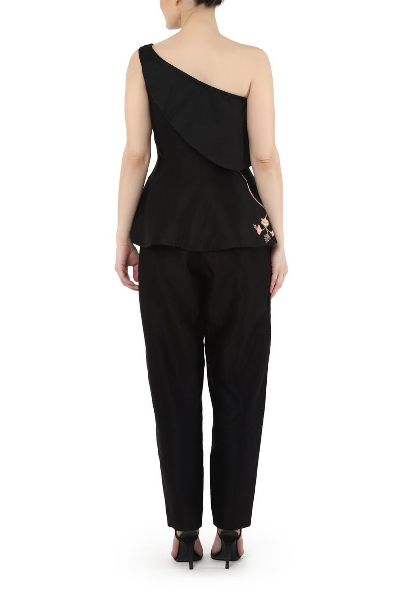 One shoulder, corset - style peplum top with pants - samantchauhan