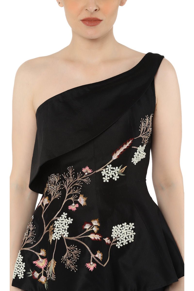 One shoulder, corset - style peplum top with pants - samantchauhan