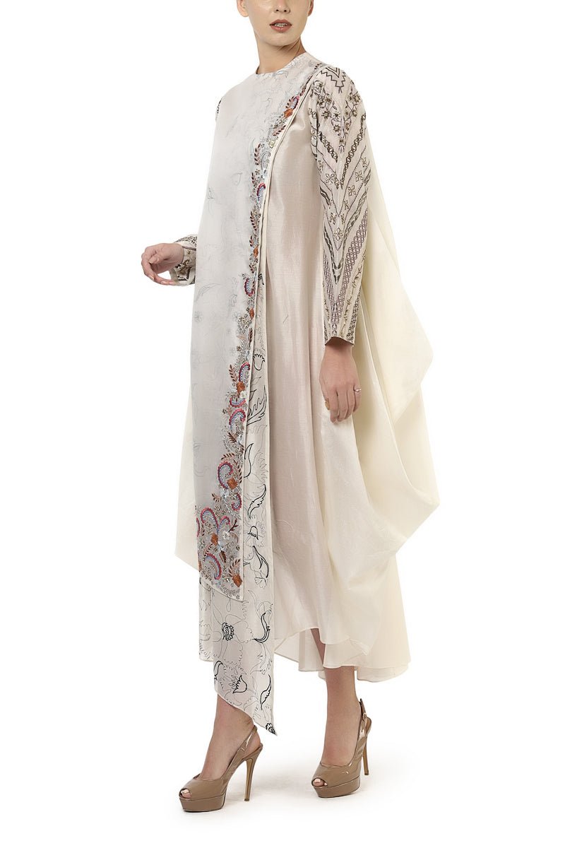 One - Side Pleated Embroidered Dress - samantchauhan
