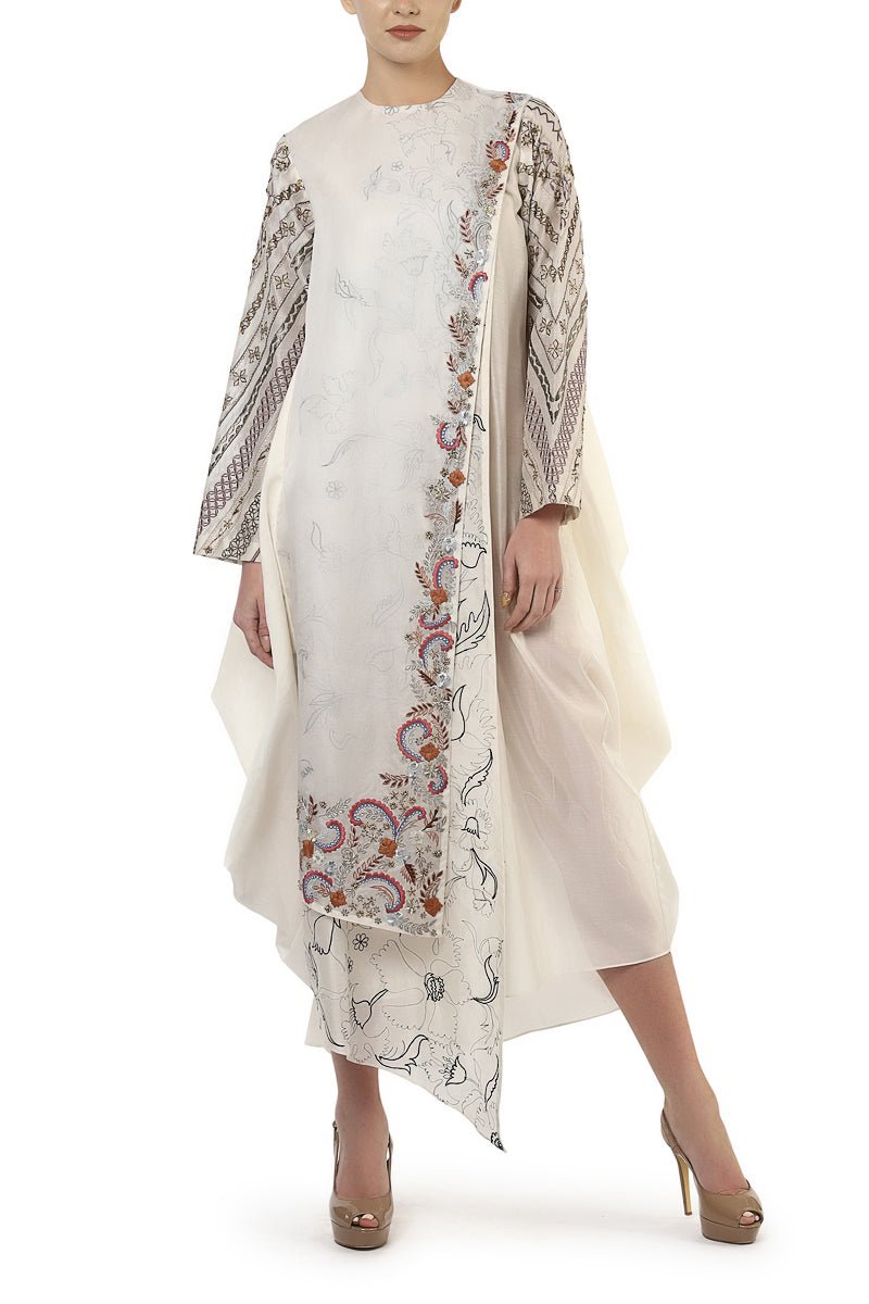 One - Side Pleated Embroidered Dress - samantchauhan