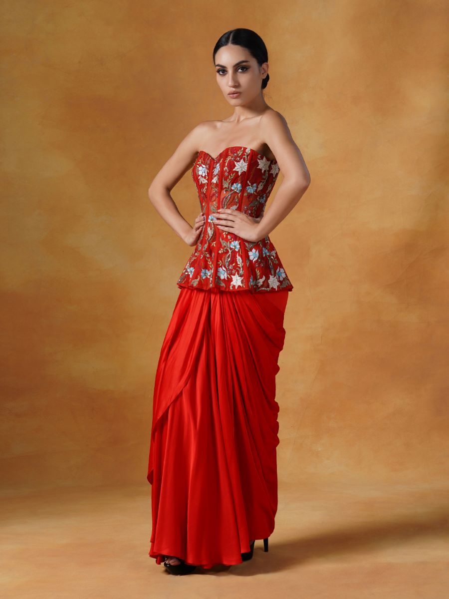 Organza corset top with satin skirt - samantchauhan Apparel & Accessories