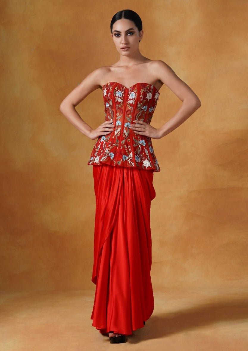 Organza corset top with satin skirt - samantchauhan Apparel & Accessories