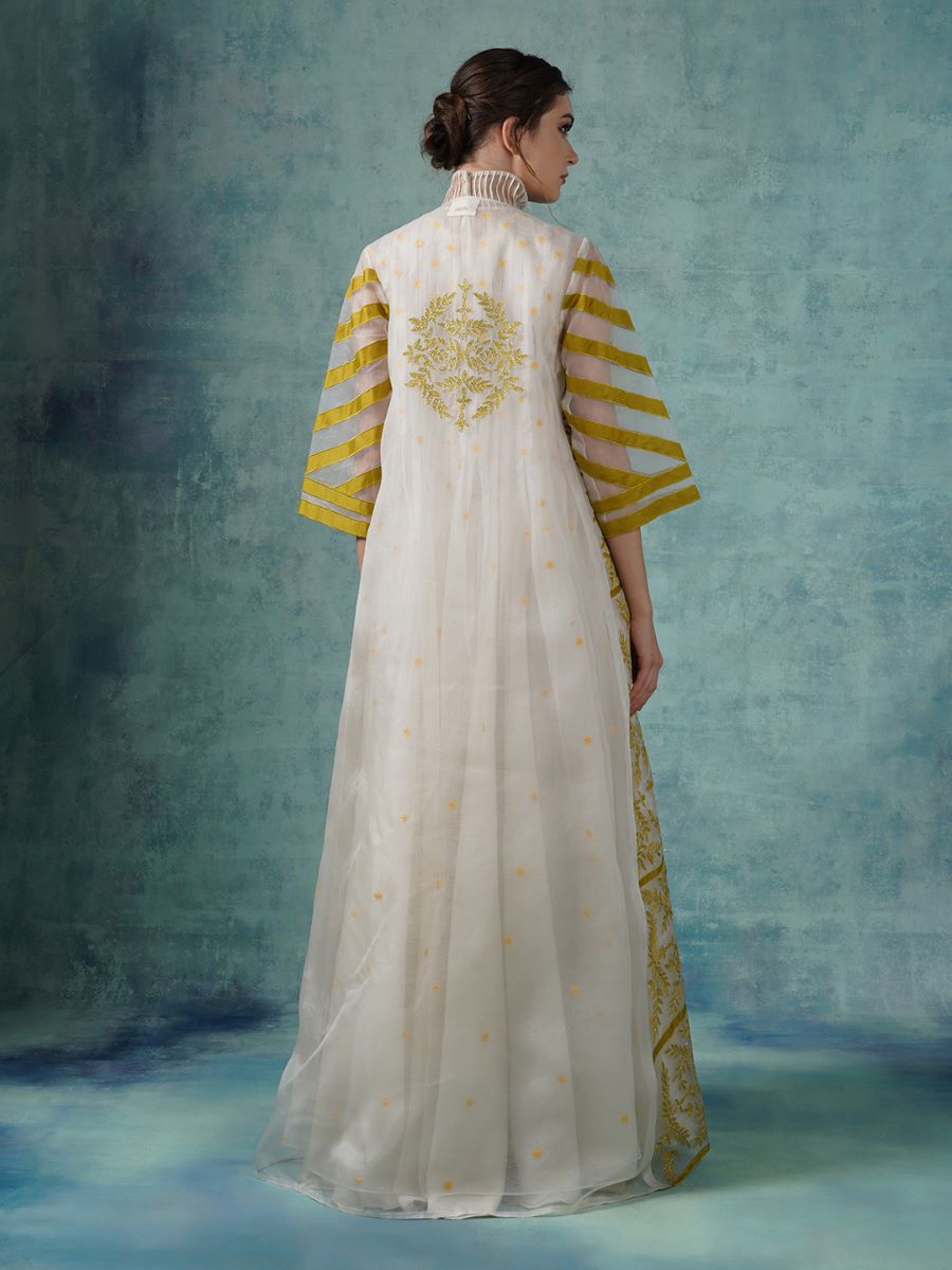 Organza floor length gown topped with embroidered organza jacket - samantchauhan Apparel & Accessories