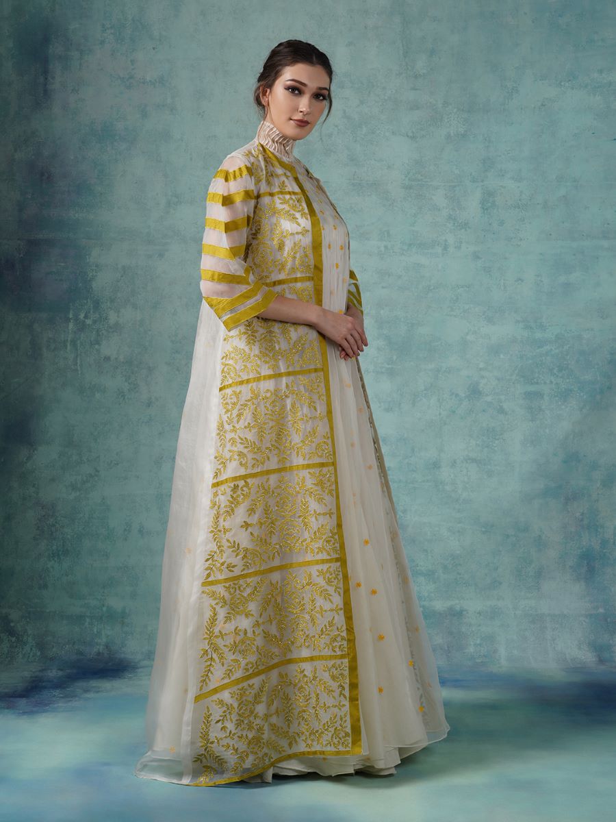 Organza floor length gown topped with embroidered organza jacket - samantchauhan Apparel & Accessories