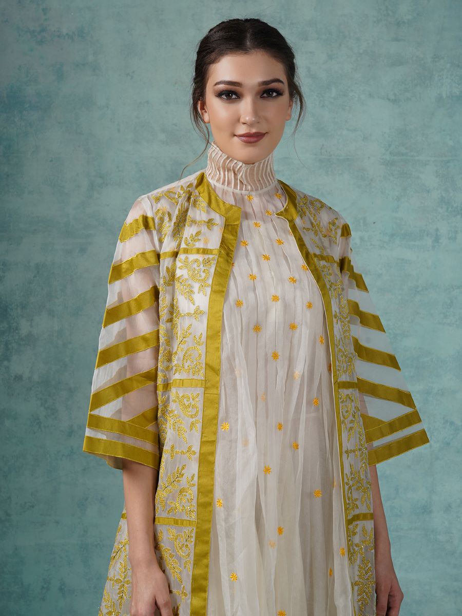 Organza floor length gown topped with embroidered organza jacket - samantchauhan Apparel & Accessories