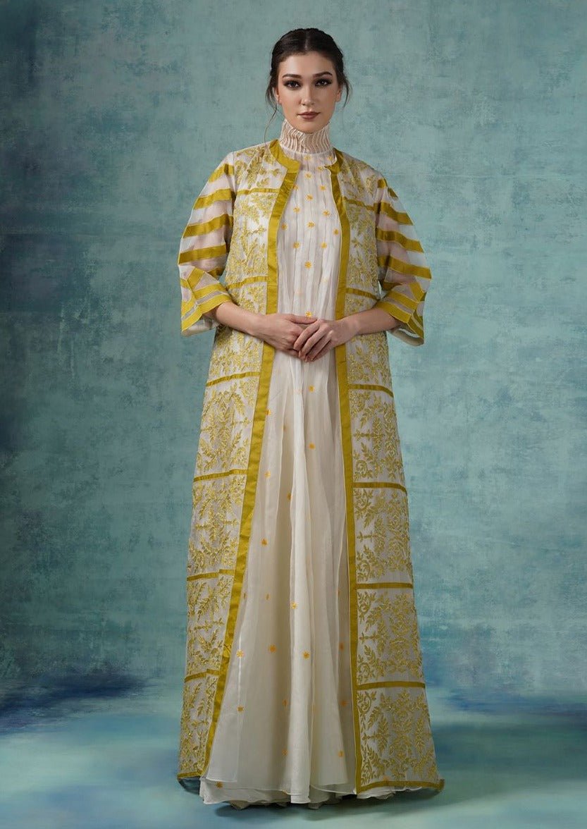 Organza floor length gown topped with embroidered organza jacket - samantchauhan Apparel & Accessories