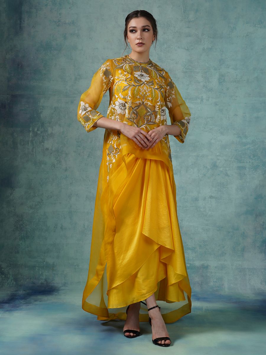 Organza high low cape on bustier and a drape skirt - samantchauhan Apparel &amp; Accessories